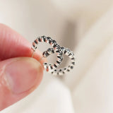 925 Silver Micro Pave Zircon CZ Big Half Circle Hoop Earring Vintage Jewelry