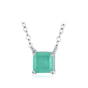 925 Silver Tourmaline Necklace Geometric Zircon Pendant