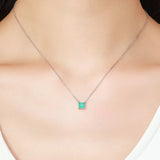 925 Silver Tourmaline Necklace Geometric Zircon Pendant