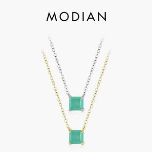925 Silver Tourmaline Necklace Geometric Zircon Pendant