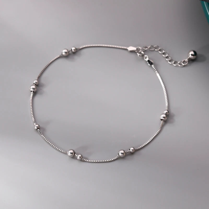 925 Silver Beaded Anklet Women's Summer Foot Chain