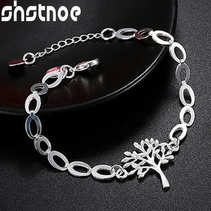 925 Silver Tree Heart Chain Bracelet Women Gift Charm Jewelry