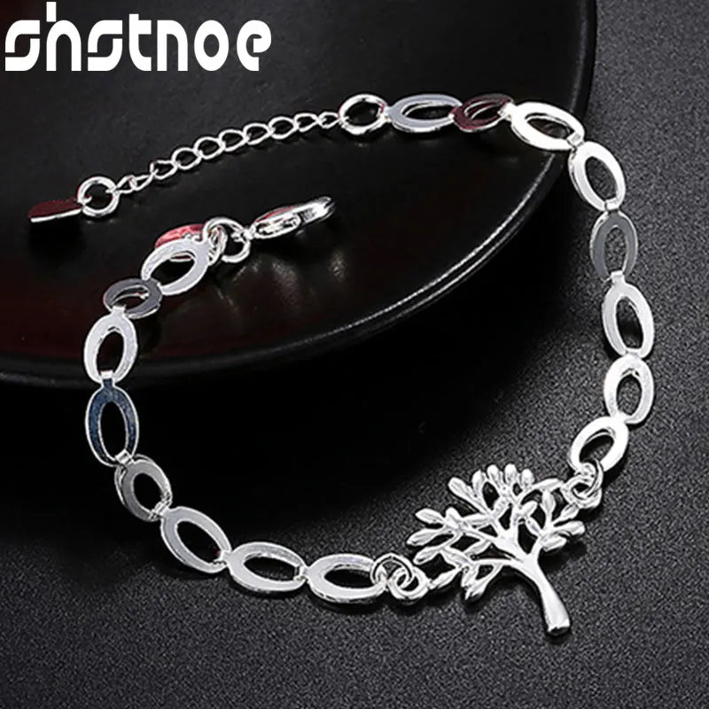 925 Silver Tree Heart Chain Bracelet Women Gift Charm Jewelry