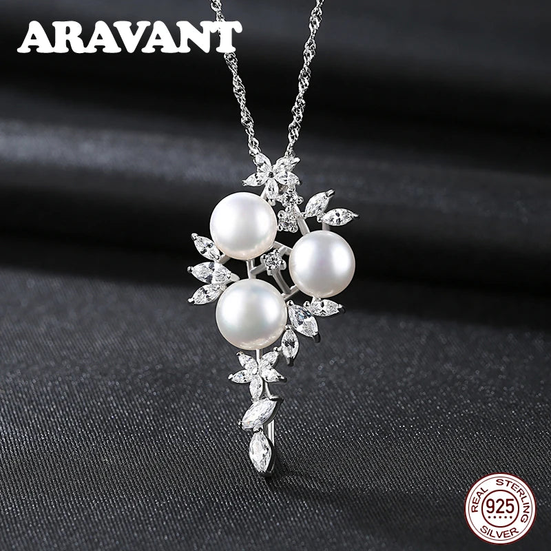 925 Silver Tree Of Life Pearl Pendant Necklace Wedding Jewelry