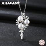 925 Silver Tree Of Life Pearl Pendant Necklace Wedding Jewelry