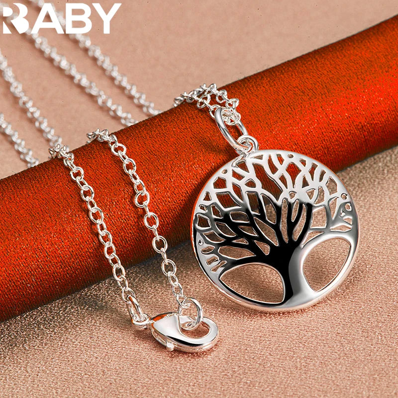 925 Silver Tree Pattern Pendant Necklace 18-30 Inch Chain