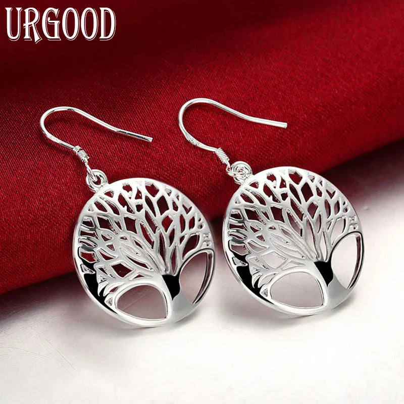 925 Silver Tree Pendant Earrings For Women Wedding Jewelry