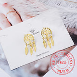 925 Silver Tree Tassel Feather Ear Drop Earrings