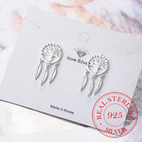 925 Silver Tree Tassel Feather Ear Drop Earrings