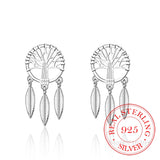 925 Silver Tree Tassel Feather Ear Drop Earrings