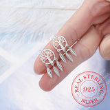 925 Silver Tree Tassel Feather Ear Drop Earrings