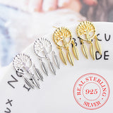 925 Silver Tree Tassel Feather Ear Drop Earrings