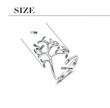 925 Silver Tree of Life Green Leaves Adjustable Finger Rings for Women