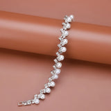 925 Silver Bracelet Pearl Chain Linked Women Charm Cuff Bangle