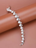 925 Silver Bracelet Pearl Chain Linked Women Charm Cuff Bangle