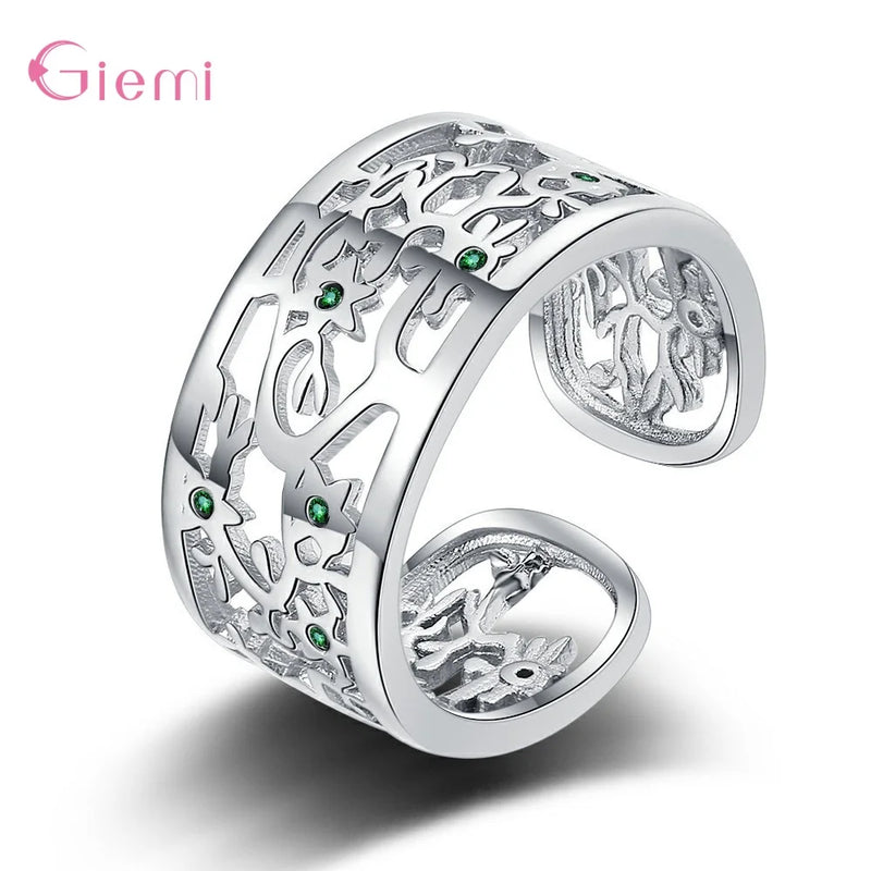 925 Silver Crystal Resizable Rings Women Wedding Engagement Jewelry