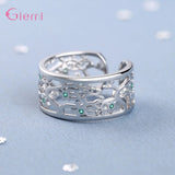 925 Silver Crystal Resizable Rings Women Wedding Engagement Jewelry