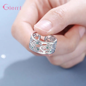 925 Silver Crystal Resizable Rings Women Wedding Engagement Jewelry