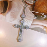 925 Silver Cross Pendant Necklace Zircon Inlay Charm Unisex Jewelry