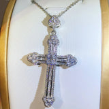 925 Silver Cross Pendant Necklace Zircon Inlay Charm Unisex Jewelry