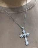 925 Silver Cross Pendant Necklace Zircon Inlay Chain Unisex Jewelry