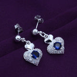 925 Silver Heart Crystal Jewelry Set Necklace Earrings Valentines Gift
