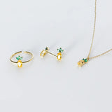 925 Silver Jewelry Set Pineapple Zirconia Women Necklace Earring Ring