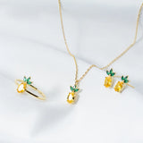 925 Silver Jewelry Set Pineapple Zirconia Women Necklace Earring Ring