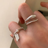 925 Silver Double Layer Ring with Pearls for Women