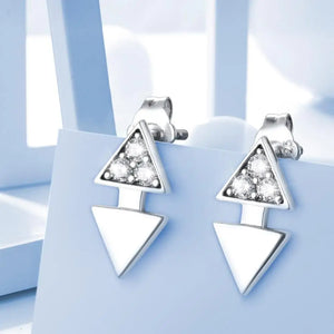 925 Silver Triangle Stud Earrings Zircon High Geometric Earring Jewelry