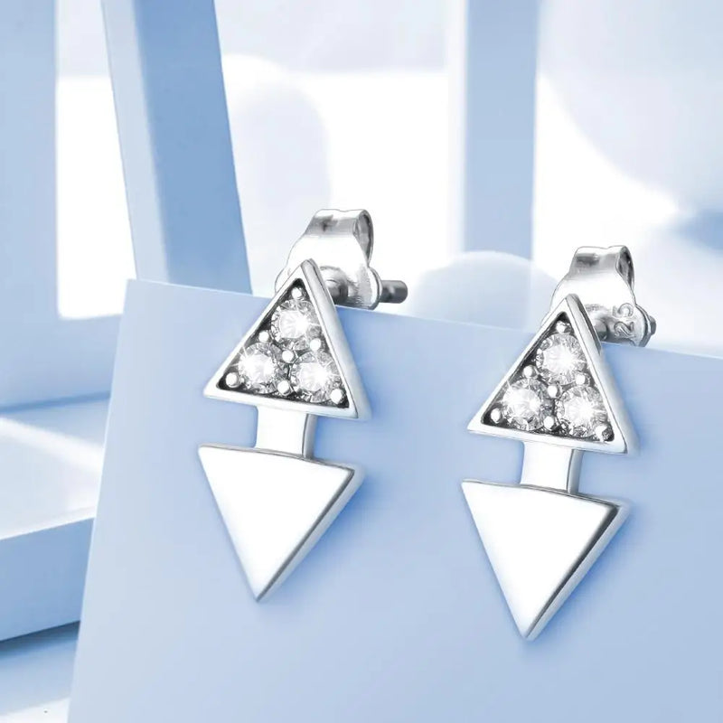 925 Silver Triangle Stud Earrings Zircon High Geometric Earring Jewelry