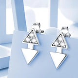 925 Silver Triangle Stud Earrings Zircon High Geometric Earring Jewelry