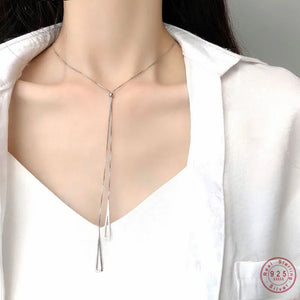 925 Silver Triangle Tassel Pendant Long Necklace Women Jewelry
