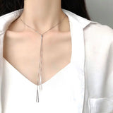 925 Silver Triangle Tassel Pendant Long Necklace Women Jewelry