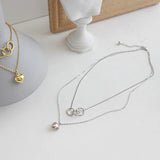 925 Silver Triple Circle Necklace Heart Pendant Double Layer Choker Gift