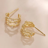 925 Silver Retro Bamboo CZ Hook Earrings 18K Plated