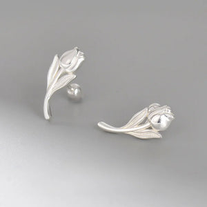 925 Silver Tulip Flower Screw Stud Earrings for Women