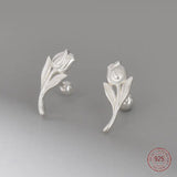 925 Silver Tulip Flower Screw Stud Earrings for Women