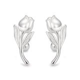 925 Silver Tulip Flower Screw Stud Earrings for Women