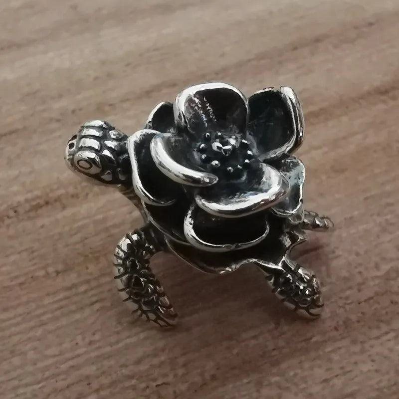 925 Silver Turtle Flower Rose Charm Bead European DIY Bracelet Jewelry