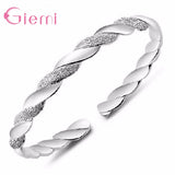 Women's 925 Sterling Silver Twining Scrub & Smooth Open Bangle