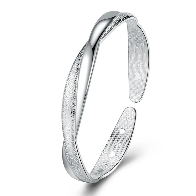 925 Silver Twining Women Cuff Bracelet Bangles