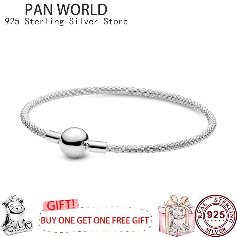 925 Silver Twinkling Woven Round Button Pan Bracelet