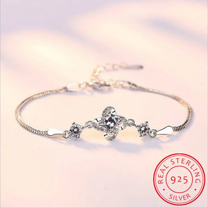 925 Silver Twist Flower Zirconia Bracelet Women Gift Crystal Clover S-B158