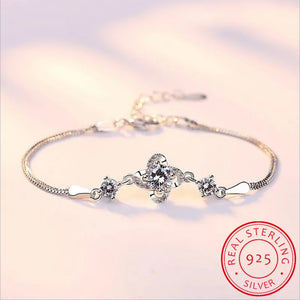 925 Sterling Silver Flower Zirconia Bracelet Women Gift Crystal Clover