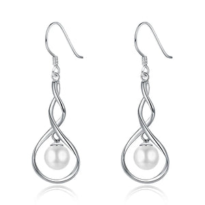 925 Silver Twist Pearl Drop Earrings Wedding Jewelry Gift