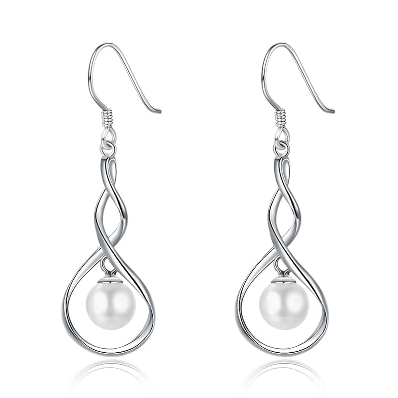 925 Silver Twist Pearl Drop Earrings Wedding Jewelry Gift