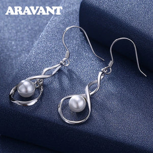 925 Silver Twist Pearl Drop Earrings Wedding Jewelry Gift