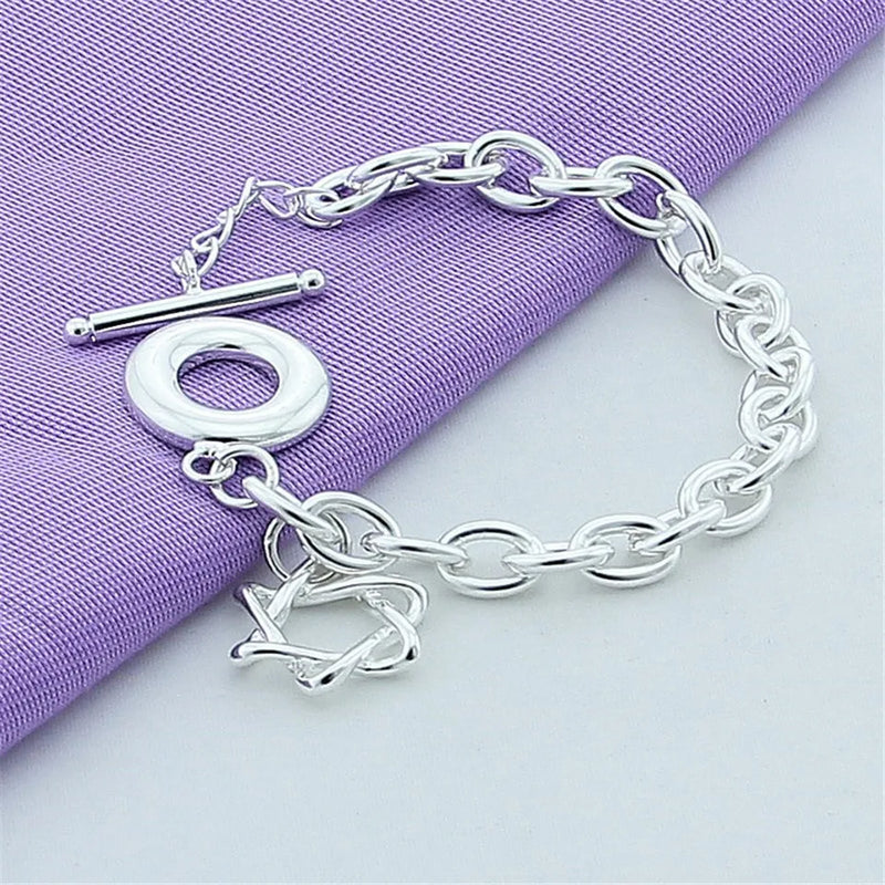 925 Sterling Silver Twist Star Pendant Bracelet for Women