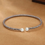 925 Silver Double Pearl Cuff Bracelet for Women